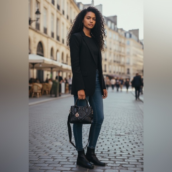 Valentino Orlandi Quilted Black Vegan Leather Satchel / Crossbody – NWT - Picture 2 of 7